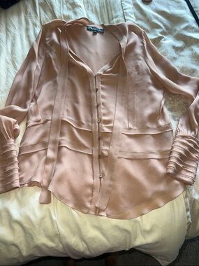 Elizabeth and James Blush Tie-Neck Button Front Blouse